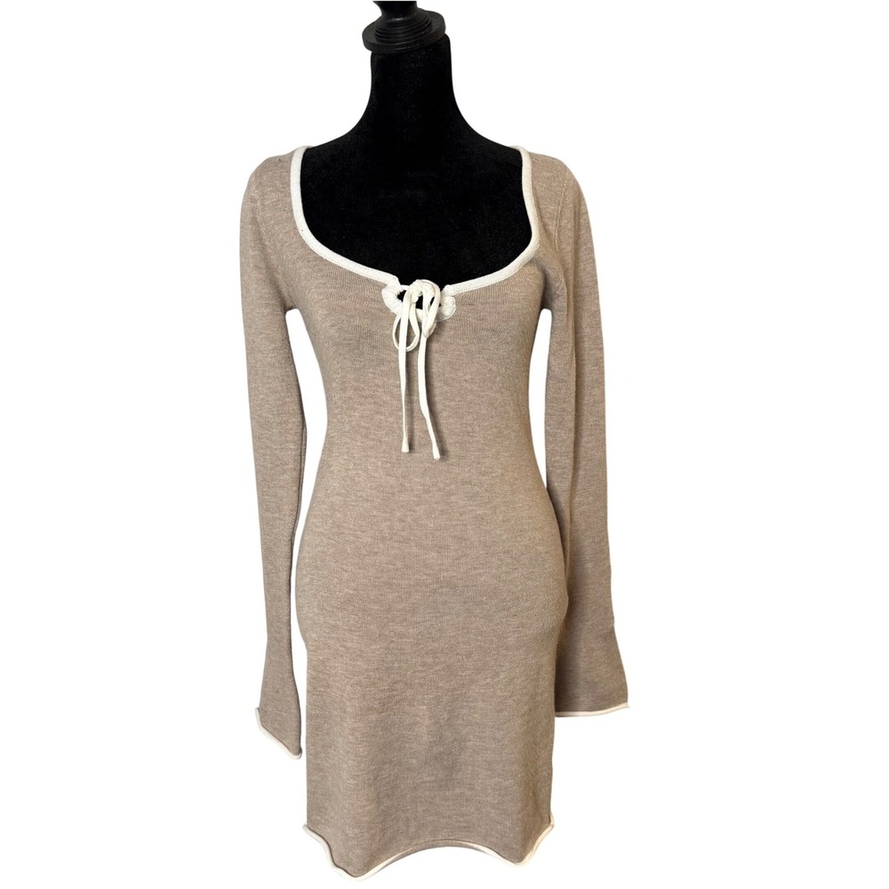 Princess Polly Coquette Bodycon Knit Mini Dress Bell Sleeve Ballet Milkmaid Sz 4